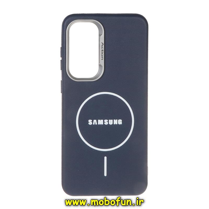 قاب گوشی Galaxy S24 FE سامسونگ لدر دیزاین SOFT Lether Design اکشن ACTION سیلیکونی طرح مگ سیف سرمه ای کد 95885