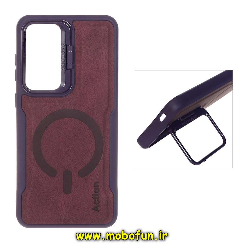 قاب گوشی Galaxy S24 FE سامسونگ سیلیکونی نیوزون جیر استندشو Action لاکچری زرشکی کد 95889