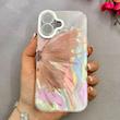 قاب گوشی iPhone 17 آیفون فانتزی ماربل لاکچری کرومی محافظ لنزدار اکلیلی طرح پروانه کد 113944
