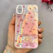 قاب گوشی iPhone X / iPhone XS آیفون فانتزی ماربل لاکچری کرومی محافظ لنزدار اکلیلی طرح گل کد 114014