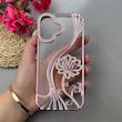 قاب گوشی iPhone 17 آیفون اورجینال نگین دار لاکچری الکتروپلیتینگ طرح گل صورتی کد 111660