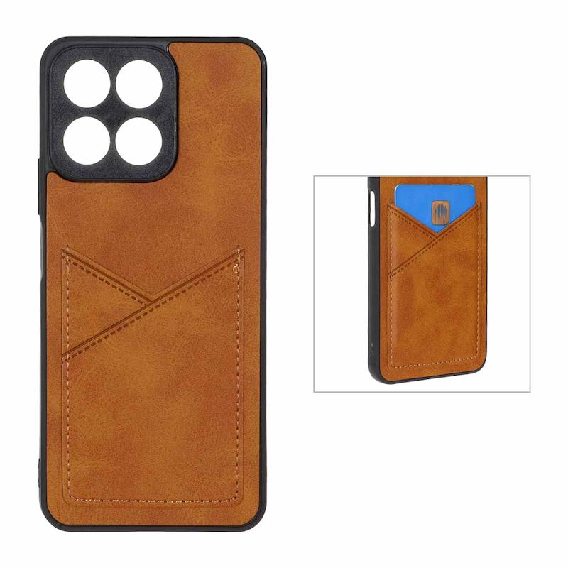 قاب گوشی Honor X7C آنر چرمی جاکارتی دار داخل خز محافظ لنزدار عسلی کد 96000