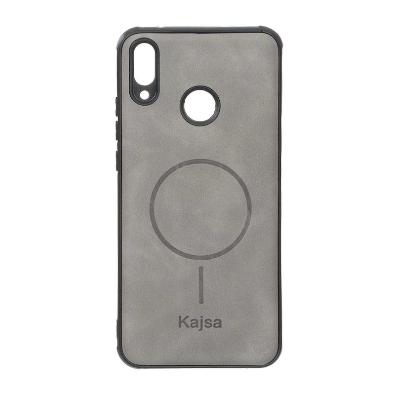قاب گوشی Huawei Y9 2019 هوآوی ژله ای چرمی جیر کجسا KAJSA طرح مگ سیف Magsafe طوسی کد 96052