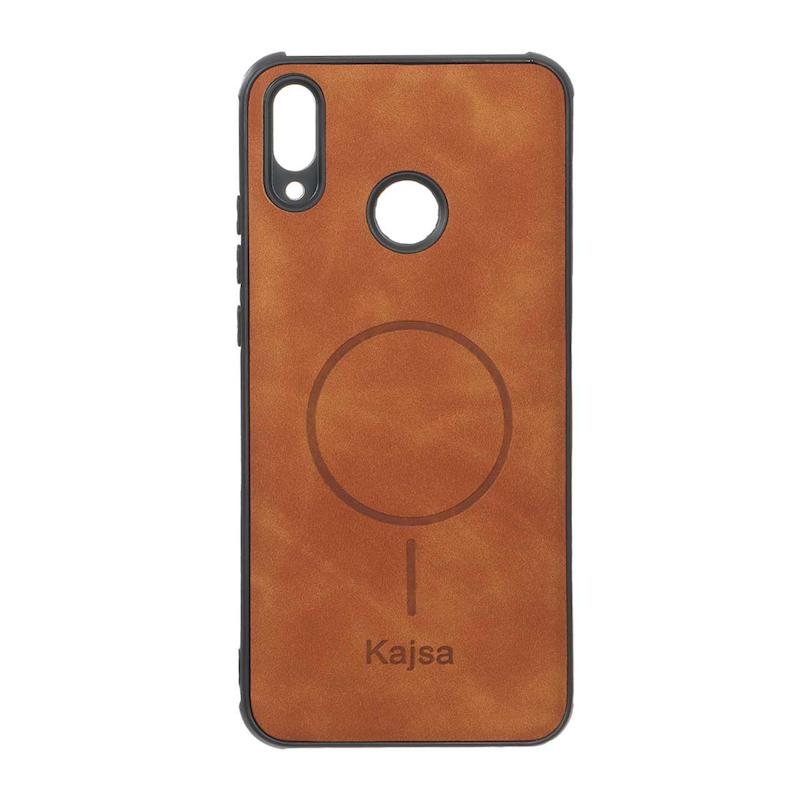 قاب گوشی Huawei Y9 2019 هوآوی ژله ای چرمی جیر کجسا KAJSA طرح مگ سیف Magsafe قهوه ای روشن کد 96053