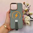 قاب گوشی iPhone 16 Pro Max آیفون مگ سیف دار اورجینال سخت HARD کلاسیک فینگربند انگشتی طوسی کد 114120