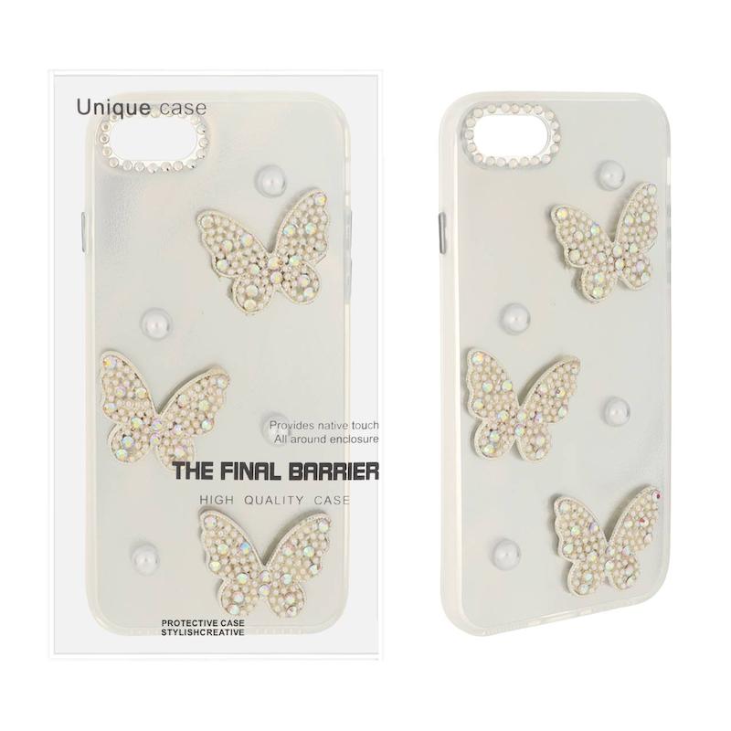 قاب گوشی iPhone 7 / iPhone 8 / iPhone SE 2020 / iPhone SE 2022 آیفون سخت Hard لیزری لاکچری کیس مرواریدی پروانه ای کیوت کد 96198