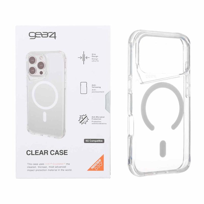 قاب گوشی iPhone 17 Pro آیفون اورجینال جیرفور Gear4 طرح طلقی شیشه ای مگ سیف دار شفاف کد 96203