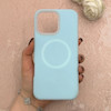 قاب گوشی iPhone 16 Pro Max آیفون سیلیکونی پاستیلی اورجینال Case پاک کنی مگ سیف دار MagSafe داخل مخملی درجه یک آبی کد 115560