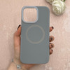 قاب گوشی iPhone 14 Pro Max آیفون سیلیکونی پاستیلی اورجینال Case پاک کنی مگ سیف دار MagSafe داخل مخملی درجه یک خاکستری کد 115576