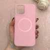 قاب گوشی iPhone 12 Pro Max آیفون سیلیکونی پاستیلی اورجینال Case پاک کنی مگ سیف دار MagSafe داخل مخملی درجه یک صورتی روشن کد 115591