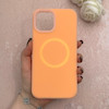 قاب گوشی iPhone 12 Pro Max آیفون سیلیکونی پاستیلی اورجینال Case پاک کنی مگ سیف دار MagSafe داخل مخملی درجه یک نارنجی کد 115596
