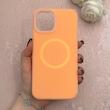 قاب گوشی iPhone 12 Pro Max آیفون سیلیکونی پاستیلی اورجینال Case پاک کنی مگ سیف دار MagSafe داخل مخملی درجه یک نارنجی کد 115596