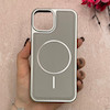 قاب گوشی iPhone 13 - iPhone 14 آیفون اورجینال Protection Case چرمی دوخت دار دور کرومی مگ سیف Magsafe اورجینال طوسی کد 115512