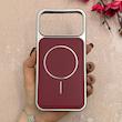 قاب گوشی iPhone 17 Pro Max آیفون اورجینال Protection Case چرمی دوخت دار دور کرومی مگ سیف Magsafe اورجینال زرشکی کد 115520