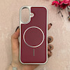 قاب گوشی iPhone 17 آیفون اورجینال Protection Case چرمی دوخت دار دور کرومی مگ سیف Magsafe اورجینال زرشکی کد 115527