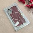 قاب گوشی iPhone 17 آیفون اورجینال Protection Case چرمی دوخت دار دور کرومی مگ سیف Magsafe اورجینال زرشکی کد 115527