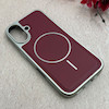 قاب گوشی iPhone 16 آیفون اورجینال Protection Case چرمی دوخت دار دور کرومی مگ سیف Magsafe اورجینال زرشکی کد 115531
