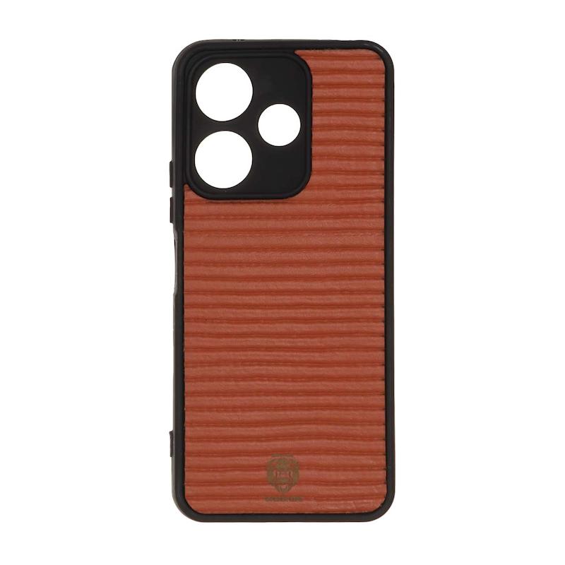 قاب گوشی Redmi 13 4G - Redmi 13 5G - Redmi 13X - Poco M6 4G شیائومی چرمی راه راه محافظ لنزدار قهوه ای کد 96237