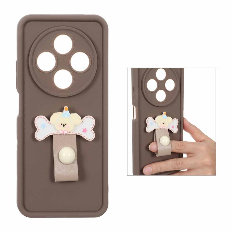 قاب گوشی Redmi 14C - Poco C75 - Redmi A4 شیائومی Solid عروسکی سیلیکونی برجسته محافظ لنزدار بند انگشتی طرح سگ کیوت قهوه ای کد 96250