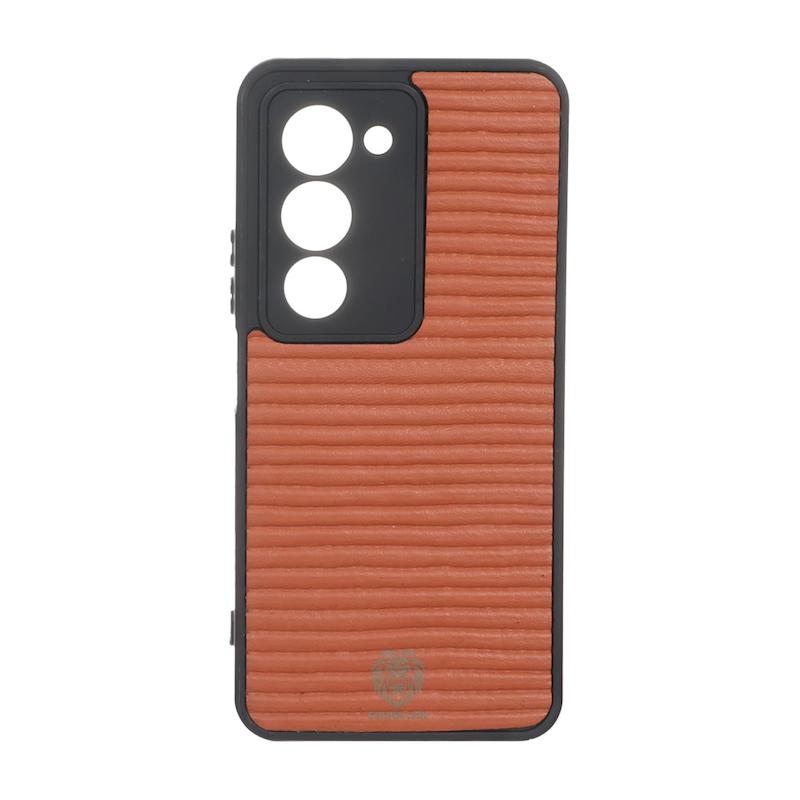 قاب گوشی Redmi 15 4G شیائومی چرمی راه راه محافظ لنزدار قهوه ای کد 96254