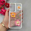 قاب گوشی Galaxy S24 FE سامسونگ لاکچری رزینی گل برجسته شفاف پاستیلی سفید کد 115659