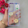قاب گوشی Galaxy S25 Ultra سامسونگ لاکچری رزینی گل برجسته شفاف پاستیلی یاسی کد 115662