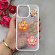 قاب گوشی iPhone 16 Pro Max آیفون لاکچری رزینی گل برجسته شفاف پاستیلی سفید کد 115671
