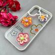 قاب گوشی iPhone 16 آیفون لاکچری رزینی گل برجسته شفاف پاستیلی سفید کد 115672
