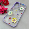 قاب گوشی iPhone 16 آیفون لاکچری رزینی گل برجسته شفاف پاستیلی یاسی کد 115673