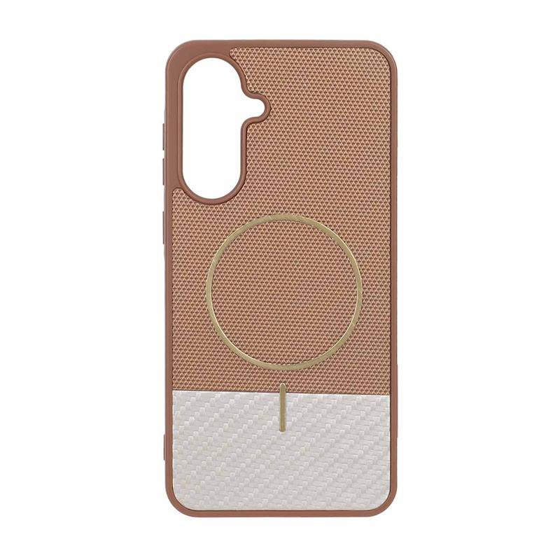 قاب گوشی Galaxy A36 - A56 سامسونگ سوزنی دو تکه طرح MagSafe فلزی کربن قهوه ای کد 112956