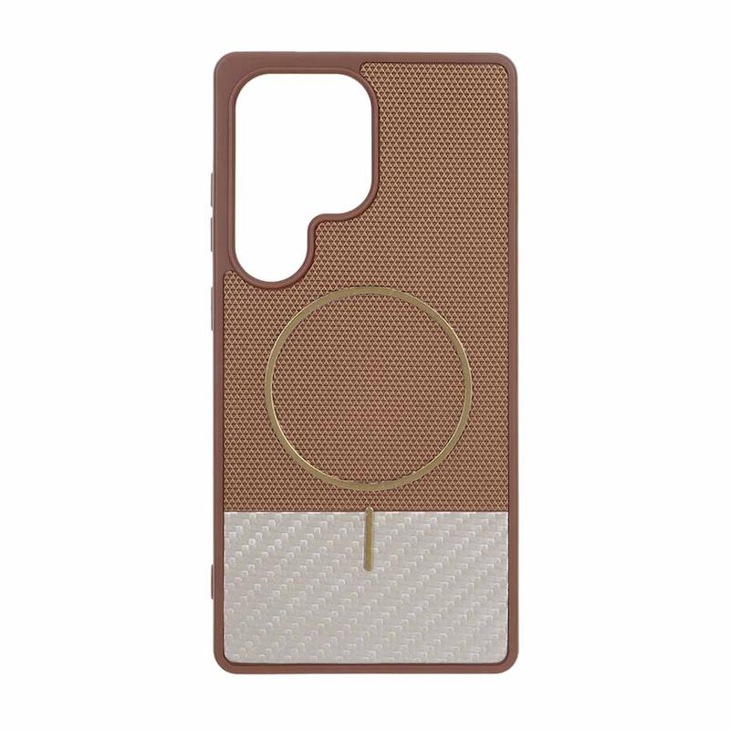 قاب گوشی Galaxy S25 Ultra سامسونگ سوزنی دو تکه طرح MagSafe فلزی کربن قهوه ای کد 112963