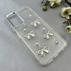 قاب گوشی Galaxy A54 سامسونگ لاکچری شفاف شاین رزینی لنز کرومی طرح پاپیون و مروارید برجسته کد 116125