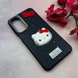 قاب گوشی Galaxy A16 سامسونگ لدرکیس عروسکی فانتزی سیلیکونی برجسته طرح چرمی کیتی Kitty سرمه ای کد 116422