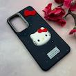 قاب گوشی Galaxy A56 سامسونگ لدرکیس عروسکی فانتزی سیلیکونی برجسته طرح چرمی کیتی Kitty سرمه ای کد 116450