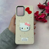 قاب گوشی Galaxy A12 - M12 سامسونگ لدرکیس عروسکی فانتزی سیلیکونی برجسته طرح چرمی کیتی Kitty کرم کد 116457