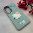 قاب گوشی Galaxy S24 FE سامسونگ لدرکیس عروسکی فانتزی سیلیکونی برجسته طرح چرمی کیتی Kitty آبی کد 116471