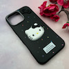 قاب گوشی iPhone 16 Pro Max آیفون لدرکیس عروسکی فانتزی سیلیکونی برجسته طرح چرمی کیتی Kitty مشکی کد 116473