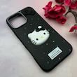 قاب گوشی iPhone 16 Pro Max آیفون لدرکیس عروسکی فانتزی سیلیکونی برجسته طرح چرمی کیتی Kitty مشکی کد 116473