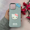 قاب گوشی iPhone 16 Pro Max آیفون لدرکیس عروسکی فانتزی سیلیکونی برجسته طرح چرمی کیتی Kitty آبی کد 116474