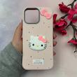 قاب گوشی iPhone 16 Pro Max آیفون لدرکیس عروسکی فانتزی سیلیکونی برجسته طرح چرمی کیتی Kitty صورتی کد 116475