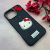 قاب گوشی iPhone 16 Pro Max آیفون لدرکیس عروسکی فانتزی سیلیکونی برجسته طرح چرمی کیتی Kitty سرمه ای کد 116477
