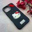 قاب گوشی iPhone 16 Pro Max آیفون لدرکیس عروسکی فانتزی سیلیکونی برجسته طرح چرمی کیتی Kitty سرمه ای کد 116477