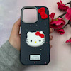 قاب گوشی iPhone 16 Pro آیفون لدرکیس عروسکی فانتزی سیلیکونی برجسته طرح چرمی کیتی Kitty سرمه ای کد 116478