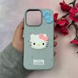 قاب گوشی iPhone 16 Pro آیفون لدرکیس عروسکی فانتزی سیلیکونی برجسته طرح چرمی کیتی Kitty آبی کد 116480