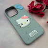 قاب گوشی iPhone 16 Pro آیفون لدرکیس عروسکی فانتزی سیلیکونی برجسته طرح چرمی کیتی Kitty آبی کد 116480