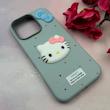 قاب گوشی iPhone 16 Pro آیفون لدرکیس عروسکی فانتزی سیلیکونی برجسته طرح چرمی کیتی Kitty آبی کد 116480