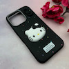 قاب گوشی iPhone 16 Pro آیفون لدرکیس عروسکی فانتزی سیلیکونی برجسته طرح چرمی کیتی Kitty مشکی کد 116482