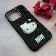 قاب گوشی iPhone 16 Pro آیفون لدرکیس عروسکی فانتزی سیلیکونی برجسته طرح چرمی کیتی Kitty مشکی کد 116482