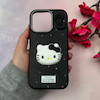 قاب گوشی iPhone 16 Pro آیفون لدرکیس عروسکی فانتزی سیلیکونی برجسته طرح چرمی کیتی Kitty مشکی کد 116482