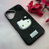 قاب گوشی iPhone 16 آیفون لدرکیس عروسکی فانتزی سیلیکونی برجسته طرح چرمی کیتی Kitty مشکی کد 116483